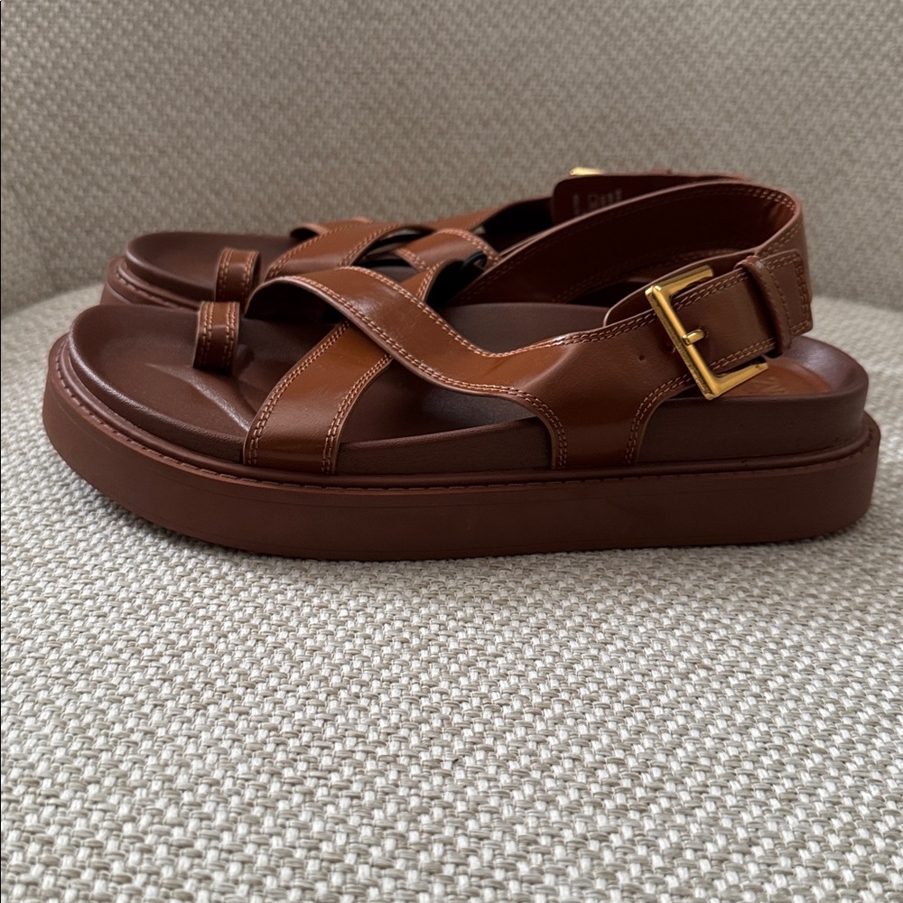 Zara Brown Sandals with Gold Buckle